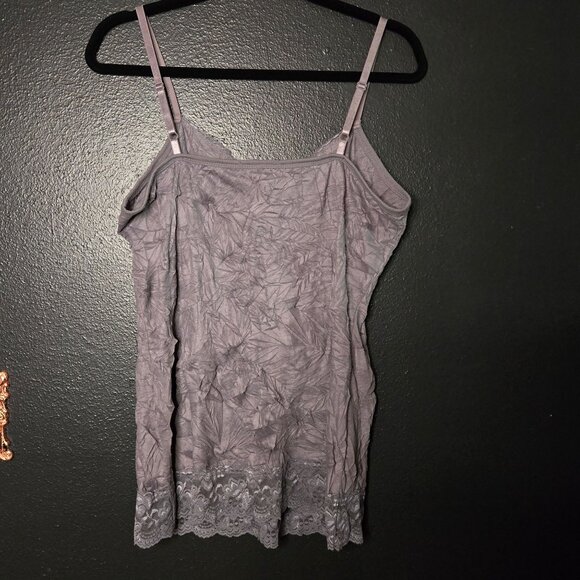 Y2K 2000s Women's Fairy Grunge Crinkle Gray Lace Trim XL Cami Tank Top - Picture 2 of 9